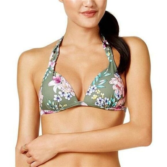NWT Hula Honey Tropical Romance M Green Floral Swim Bra Bikini Top #87941 - Picture 1 of 3